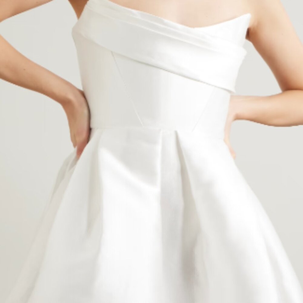 Alex Perry Strapless Draped Sateen Mini Dress, White US 8 (UK 12)